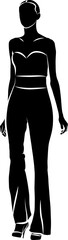 Silhouette of Walking Women In Pants. Vector monochromatic illustration 