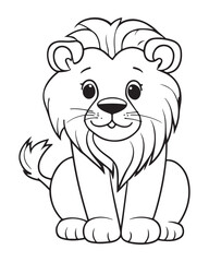 Cute Lion Coloring Pages for kids, Lion cartoon vector, Lion illustration, black and white color.
