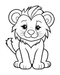 Cute Lion Coloring Pages for kids, Lion cartoon vector, Lion illustration, black and white color.