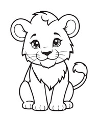 Cute Lion Coloring Pages for kids, Lion cartoon vector, Lion illustration, black and white color.
