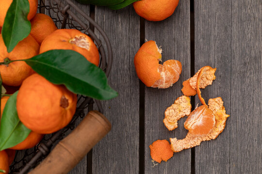 Mandarins on rustic surface