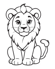 Cute Lion Coloring Pages for kids, Lion cartoon vector, Lion illustration, black and white color.