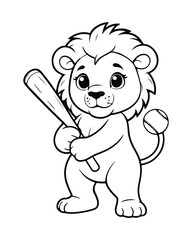 Cute Lion Coloring Pages for kids, Lion cartoon vector, Lion illustration, black and white color.