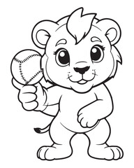 Cute Lion Coloring Pages for kids, Lion cartoon vector, Lion illustration, black and white color.