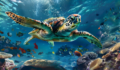 Obraz premium A turtle underwater