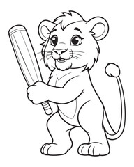 Cute Lion Coloring Pages for kids, Lion cartoon vector, Lion illustration, black and white color.