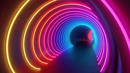 Pride Month abstract 3D render of a colorful neon spiral expanding outward from the center