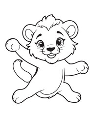 Cute Lion Coloring Pages for kids, Lion cartoon vector, Lion illustration, black and white color.