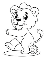 Cute Lion Coloring Pages for kids, Lion cartoon vector, Lion illustration, black and white color.