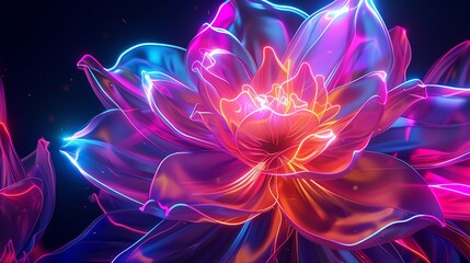 Obraz premium Neon spectrum bloom 3D render with glowing lines forming a radiant flower for Pride Month