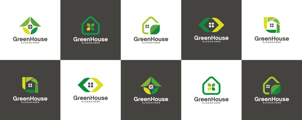 set of green house logo, real estate nature symbol, home icon
