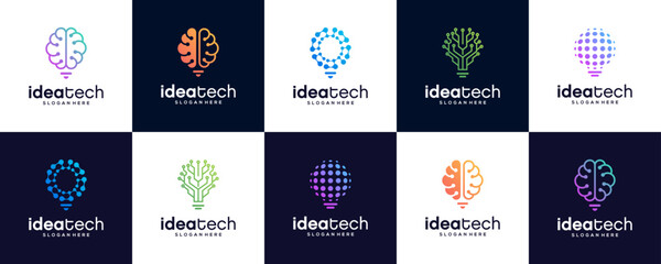 Technology light bulb, concept logo design. Digital creative idea sign.