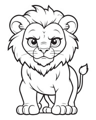Cute Lion Coloring Pages for kids, Lion cartoon vector, Lion illustration, black and white color.