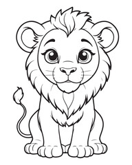 Cute Lion Coloring Pages for kids, Lion cartoon vector, Lion illustration, black and white color.