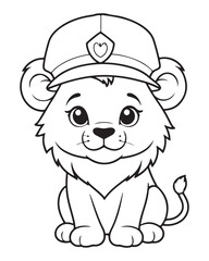 Cute Lion Coloring Pages for kids, Lion cartoon vector, Lion illustration, black and white color.