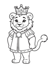 Cute Lion Coloring Pages for kids, Lion cartoon vector, Lion illustration, black and white color.