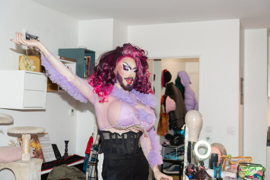 Portrait Of A Drag Queen Artist At Home.