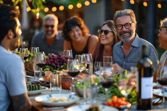 Farm to table dinner party in backyard with friends and family