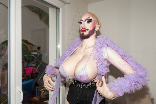Portrait Of A Drag Queen Artist At Home.