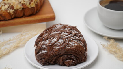 Croissant choco filling isolated on a white background