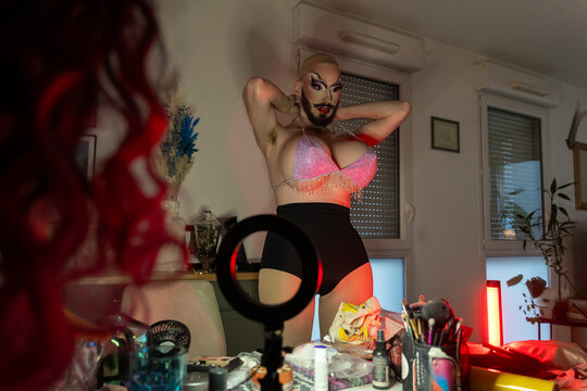 Portrait Of A Drag Queen Artist At Home.