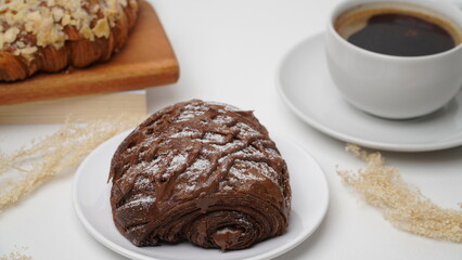 Croissant choco filling isolated on a white background