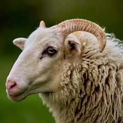 Portraitbild eines weißen Schafs von der Seite