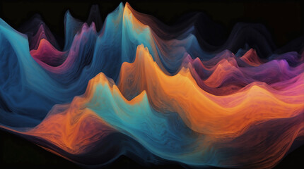 fluid abstract mountain landscape illustration with vibrant orange and blue for wallpaper and digital backgrounds.