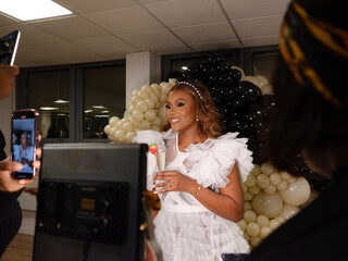 Beauty influencer poses for content creation.