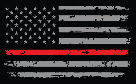 USA Flag With Red Line - Symbol Firefighters. Vector EPS 10