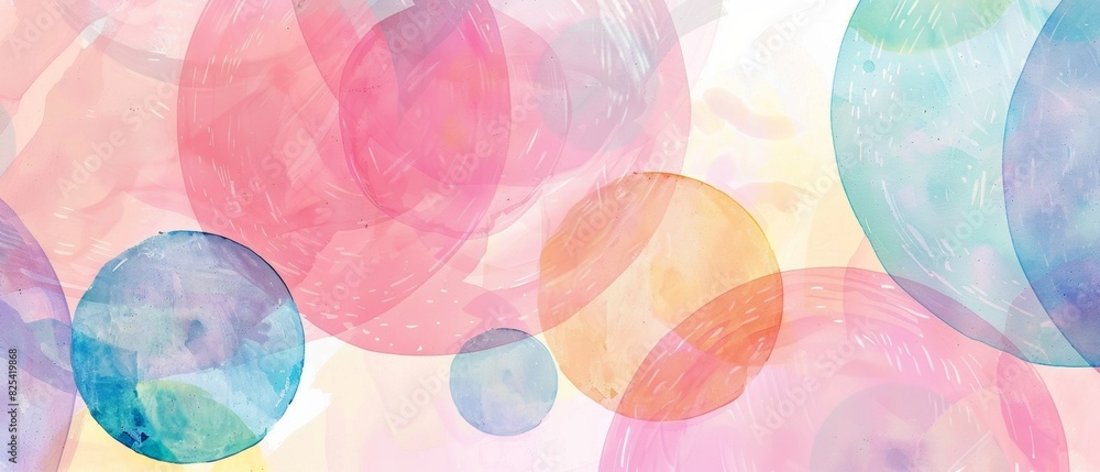 Poster abstract background with colored circles, pastel colors, soft light and shadow generative ai