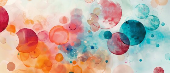 Colorful circles in the style of watercolor on a pastel background Abstract flat illustration of colorful circles Generative AI