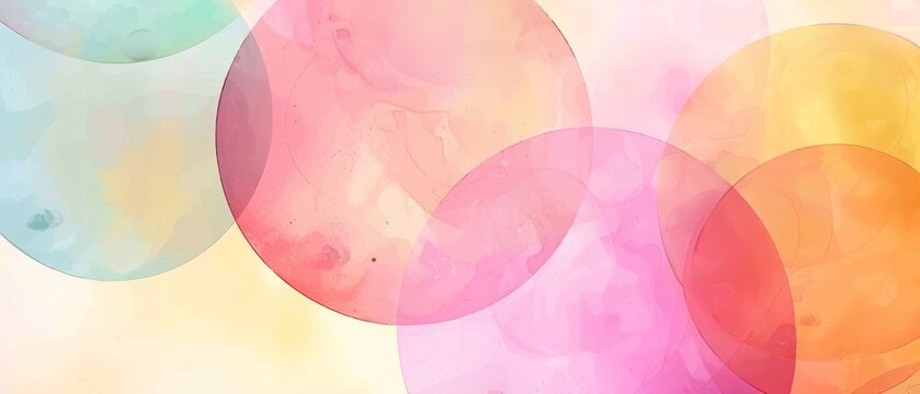 Colorful circles in the style of watercolor on a pastel background Abstract flat illustration of colorful circles Generative AI