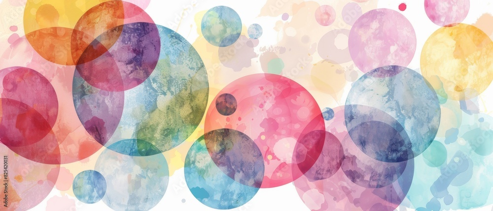 Poster abstract background with colorful circles and soft watercolor textures pastel colors and soft tones 