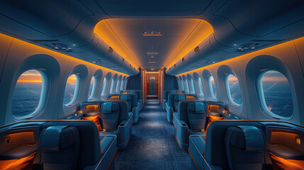 Fototapeta premium Business class in a superjet aircraft in coffee tones