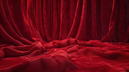 Deep red velvet fabric draped luxuriously, highlighting its smooth and plush texture.