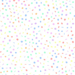 Yellow Pastel Spot Confetti. Rainbow Party Polka Background. Abstract Vector Art. Seamless Ink Dot Pattern. Blue Bright Christmas Round Seamless Vintage Drop. Color Dot. Rainbow Pattern Baby Bubble.