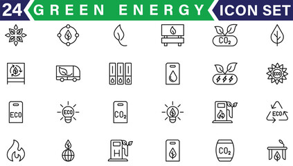 Green energy icon set. Collection of renewable energy, ecology and green electricity icons. Vector illustration