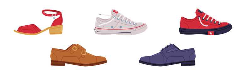 Shoes of Different Type as Casual Footwear Vector Set