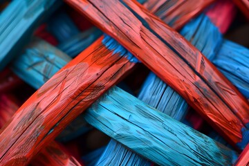 Background of intertwined bamboo stems, artistically painted in different colors.