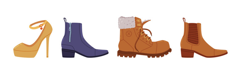 Shoes of Different Type as Casual Footwear Vector Set