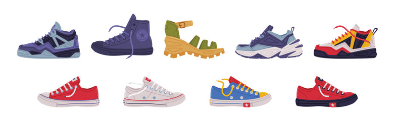 Shoes of Different Type as Casual Footwear Vector Set