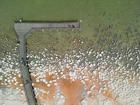 Aerial view of Lake Clifton boardwalk and thrombolites in Western Australia