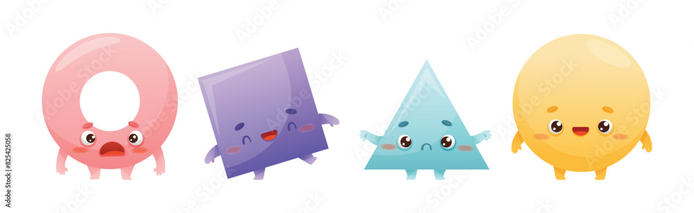 Poster geometric shape character with different face expression and emotion vector set