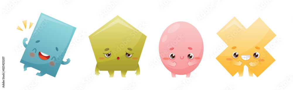 Poster geometric shape character with different face expression and emotion vector set