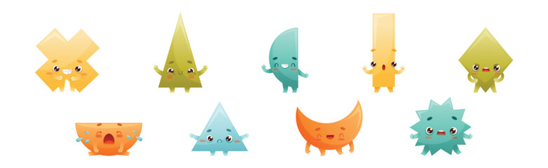 Geometric Shape Character with Different Face Expression and Emotion Vector Set