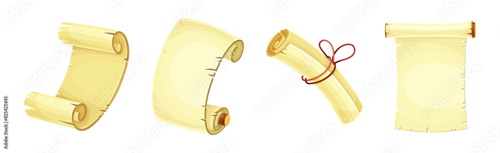Poster old scroll or roll of papyrus, parchment or paper containing writing vector set
