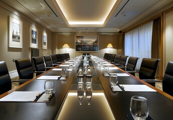 Modern meeting room interior with office chairs and large table  interior conference room Business meeting Office building business meeting concept