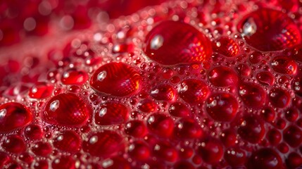 Macro Shot of Red Liquid Bubbles with Sparkling Highlights