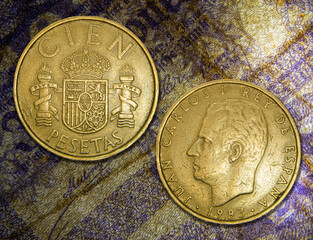 Spain peseta coin, king Juan Carlos